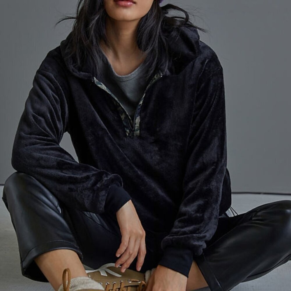 Anthropologie Sunday In Brooklyn Women's S Kelyn Cozy Black Hooded Pullover